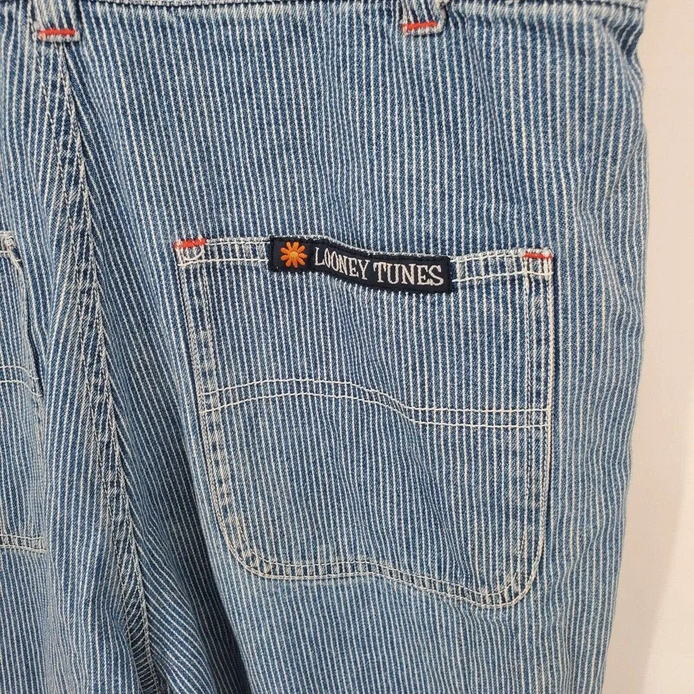 Vintage 1998 Looney Tunes Tweety Bird Denim Overalls Girls Size 10 Bibs‎ (30X21)